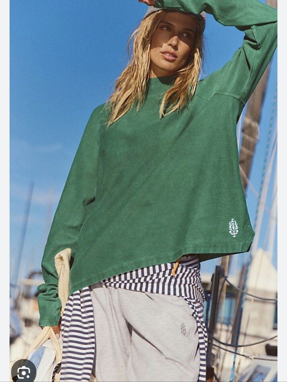 Free People Movement Restoration Layer Green Washed NWT Relaxed Fit Top Sz M